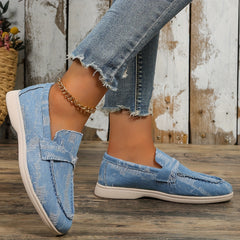 Women's Denim Flat Loafers Slip On Walking Shoes Casual Flats