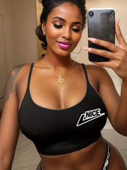 Letter Print Cami Sleep Tops Crew Neck Sleeveless Top