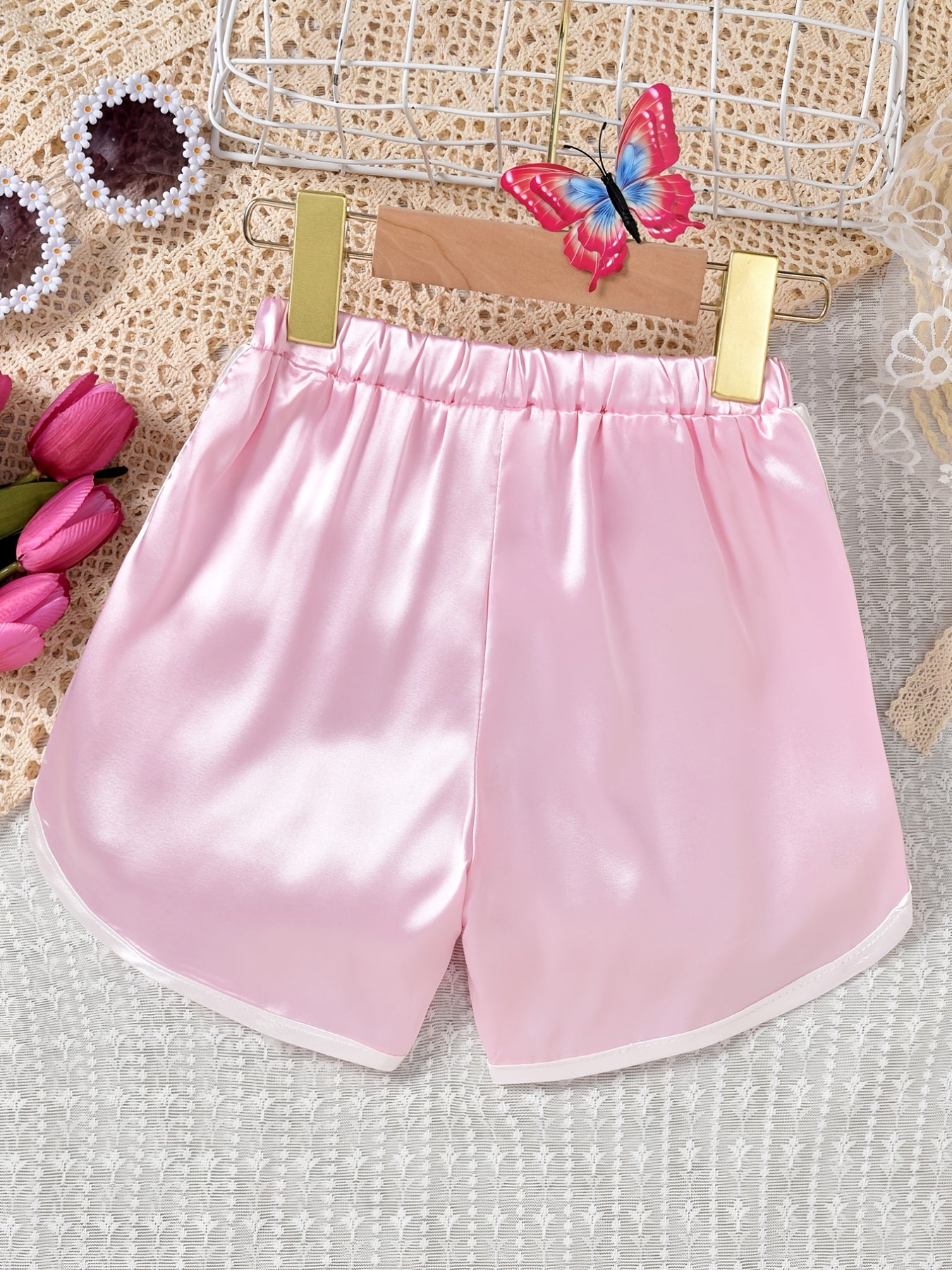 Girls Pink LOVE Print Patchwork Shorts Kids Summer Clothes