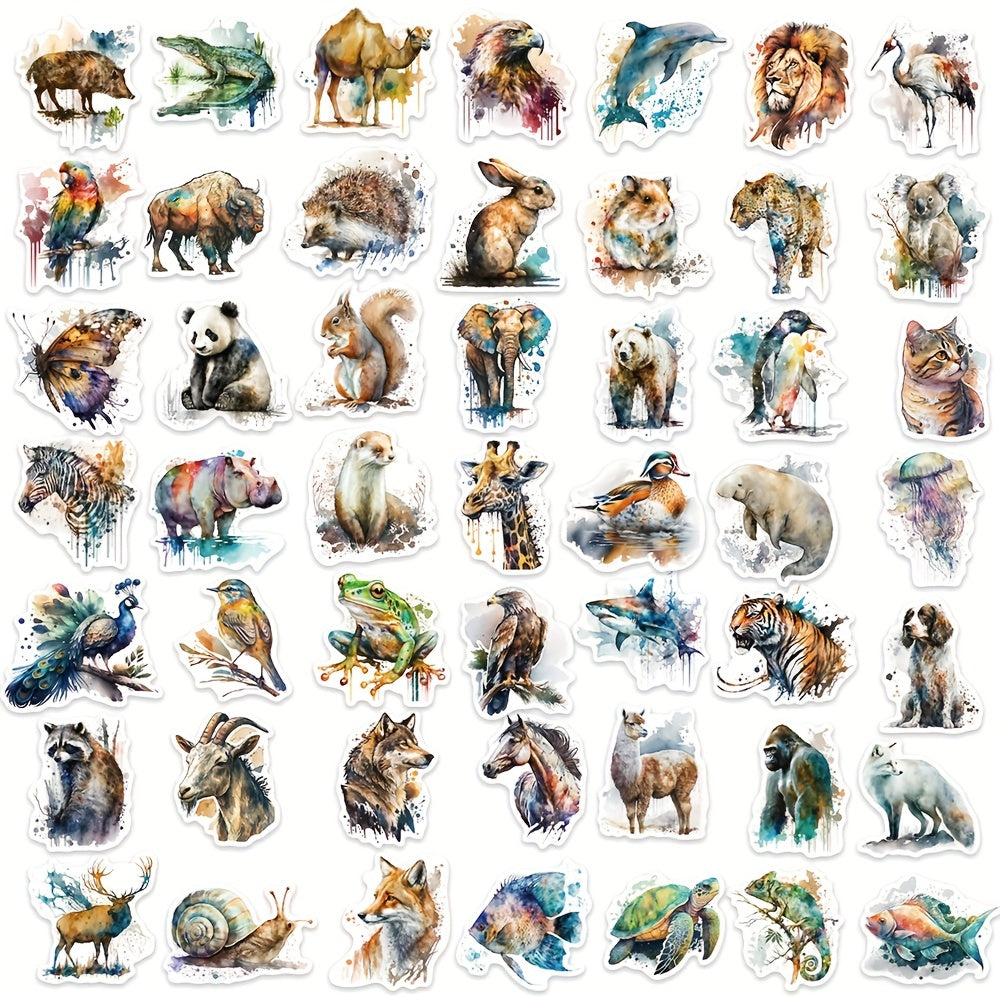 50pcs Watercolor Animal Series Stickers for Laptops and Phones
