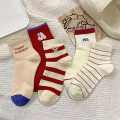 5 Pairs Letter & Striped Socks Women's Stockings