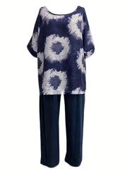  Tie Dye Floral Print Tee & Pants Set