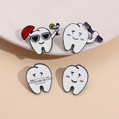 7pcs Love Tooth Care Funny Expression Christmas Hat Brooch Holiday Gift
