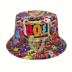 Retro 80s 90s Graffiti Tape Bucket Hat Sun Protection Hip hop Hat