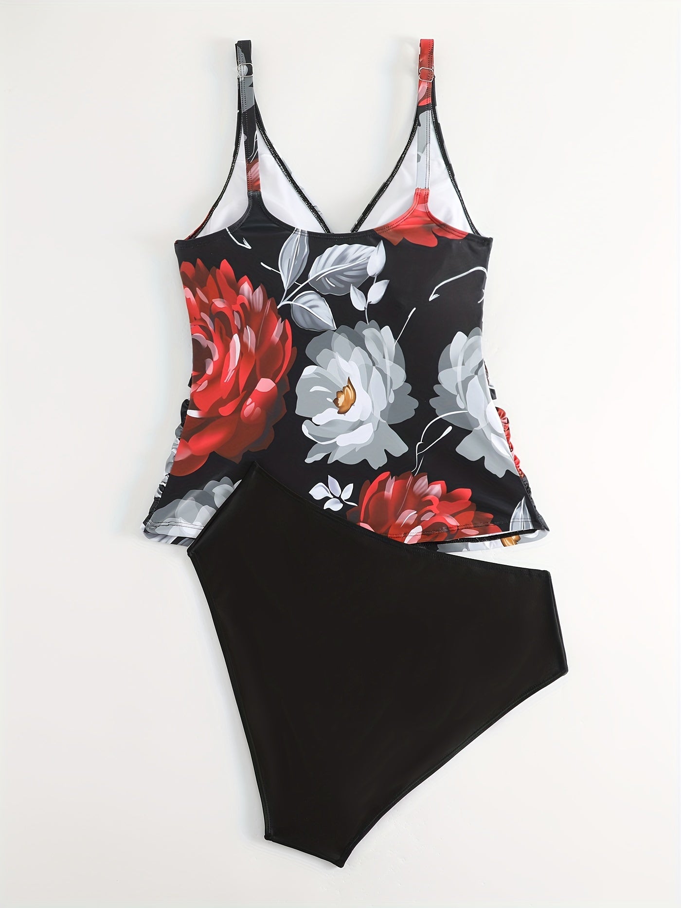 Floral Print V Neck Cami Top & Panty Bathing Suit 2 Piece Set