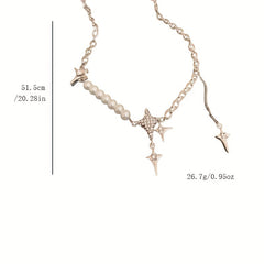 Y2K Style Star & Faux Pearl Decor Necklace