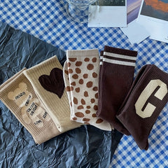 Letter & Heart Print Socks Women's Stockings