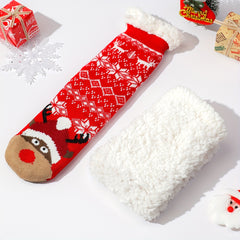6 Pairs Christmas Print Plush Lined Socks Winter Warm Antiskid Floor Socks