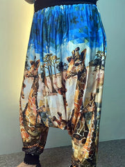  Giraffe Print Drop Crotch Pants