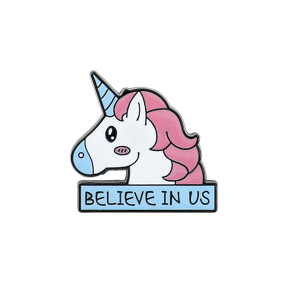 Unicorn Alphabet Metal Brooch For Holiday Gift