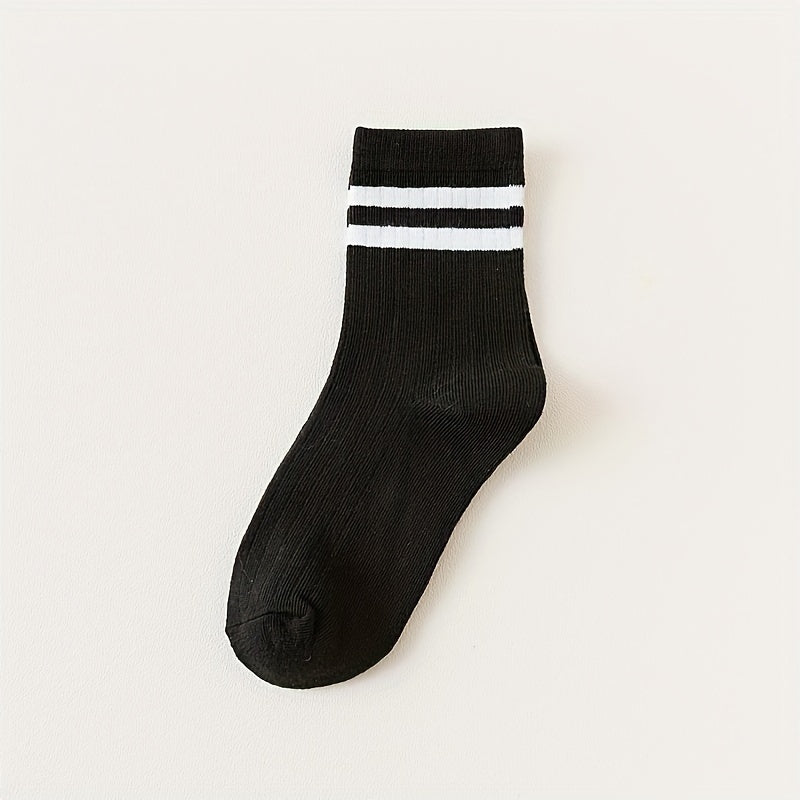 10 Pairs Stripe Print Socks Comfy & Soft Mid Tube Women's Stockings