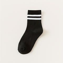 10 Pairs Stripe Print Socks Comfy & Soft Mid Tube Women's Stockings