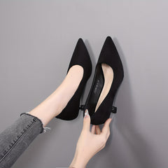 Women's Solid Kitten Heels Point Toe Low Heel Pumps