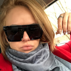 Flat Top Shield Glasses Square Frame Sunglasses Oversized Ombre Lens