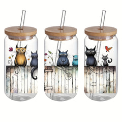 4pcs Cat Garden UV DTF Stickers Waterproof Scratch Resistant Decals