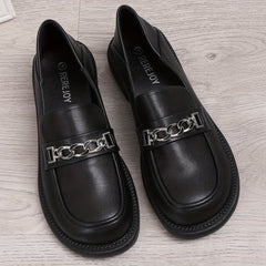 Women's Chain Decor Loafers Thick Sole Slip On Casual & Preppy Shoes