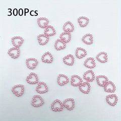 300Pcs Colorful Hollow Pearly Heart Pearl Nail Charm Acrylic Heart Decoration
