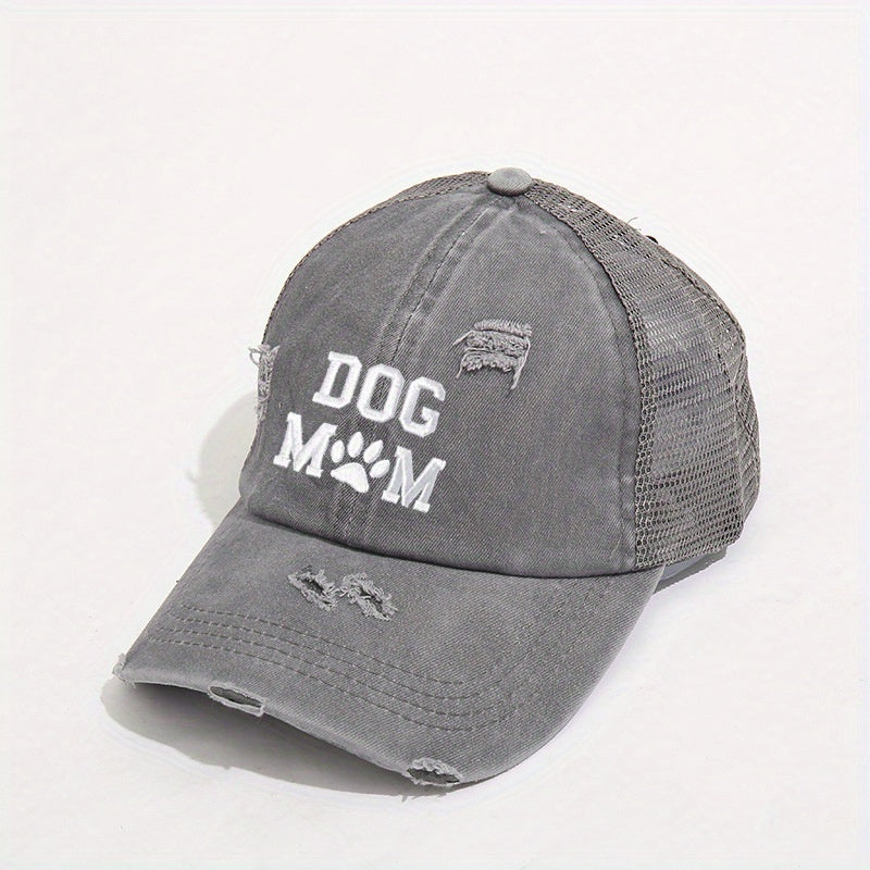 Dog Mom Ponytail Trucker Hat Washed Distressed Baseball Cap Y2K