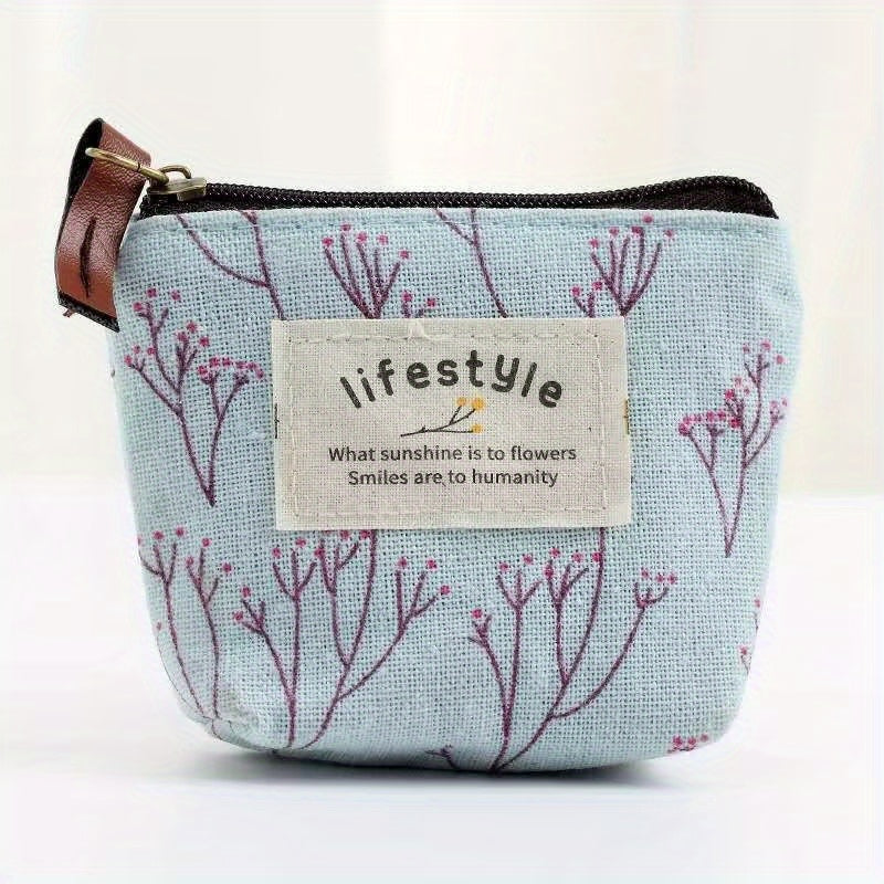Flower Pattern Coin Purse Canvas Zipper Pouch Clutch
