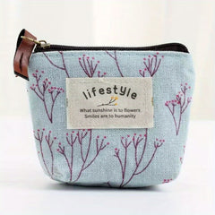 Flower Pattern Coin Purse Canvas Zipper Pouch Clutch