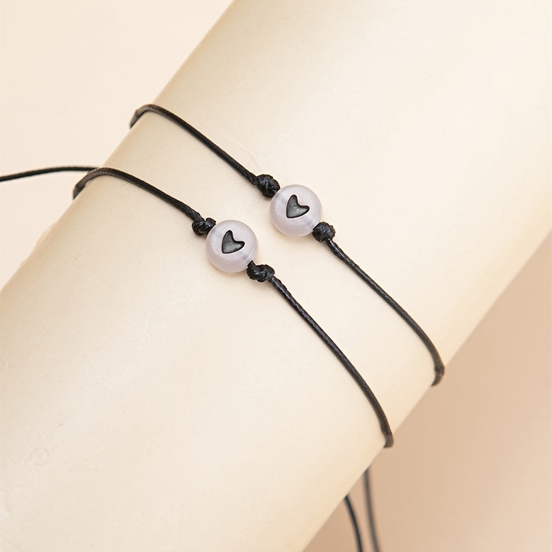 Luminous Beaded Bracelet Set with Heart Pattern for Couples
