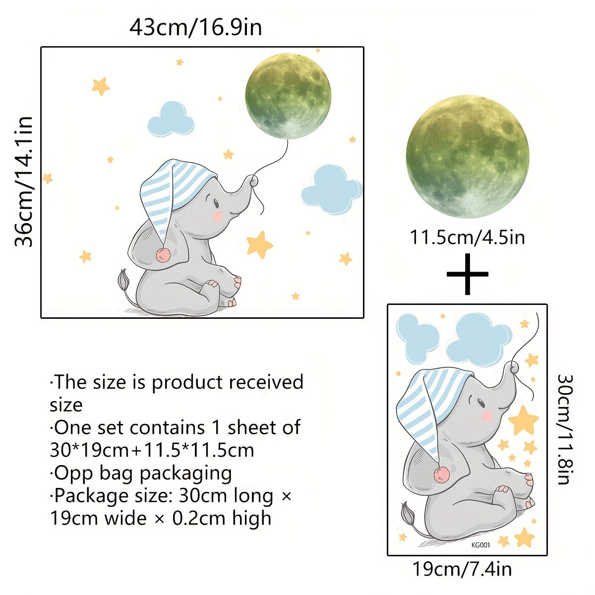 18pcs Luminous Elephant Moon Star Children's Room Fluorescent Decoration