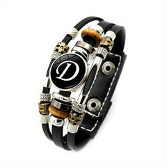 Braided Bangle Leather Bracelet with Name Initials