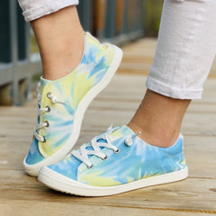 Tie Dye Low Top Flat Shoes Casual Lace Up Canvas Lightweight Walking Sneakers
