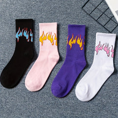 8 Pairs Flame Print Socks Comfy & Breathable Women's Stockings