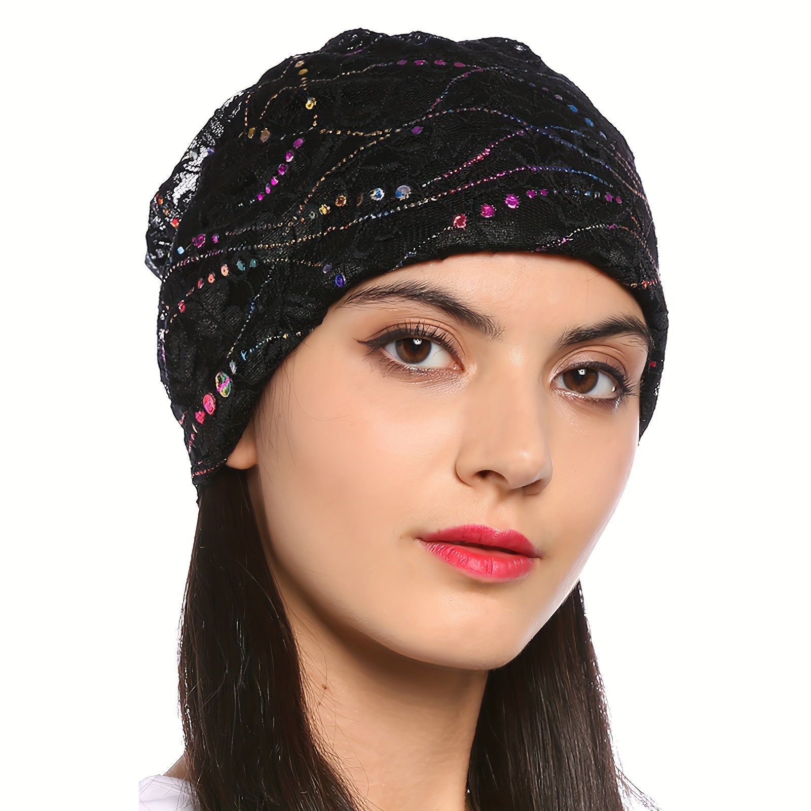 Lace Slouchy Beanie Rhinestone Turban Hat Lightweight Skull Cap
