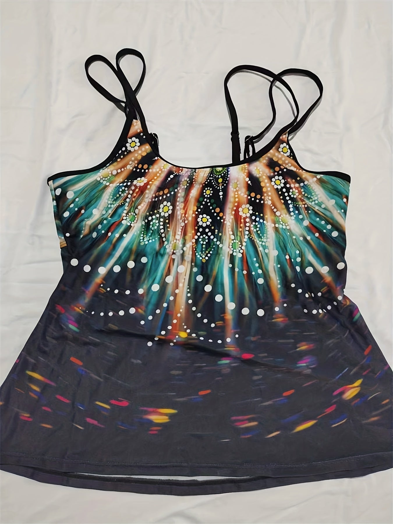  Floral Print Tankini Set Round Neck Cami Top & Panty Swimsuit
