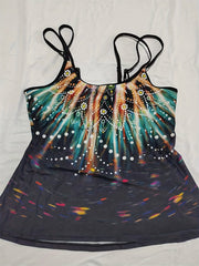  Floral Print Tankini Set Round Neck Cami Top & Panty Swimsuit