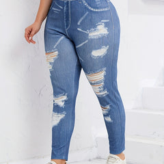  Ripped Print High Stretch Leggings Women's Plus High Waist Leggings