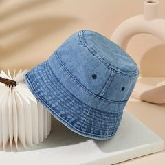 Denim Washed Bucket Hat Sunscreen Fisherman Cap for Women
