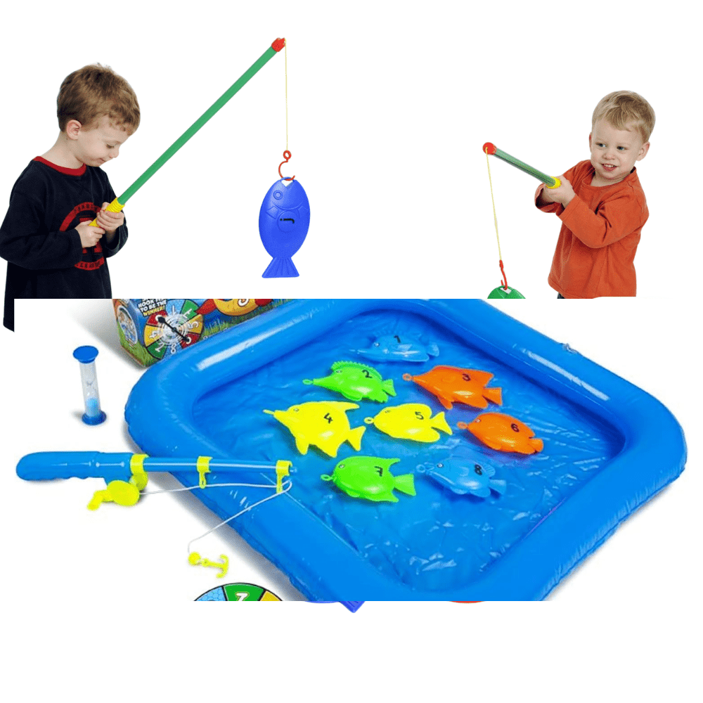 Inflatable Pond Fishing Game for Kids with Toy Fish & Rods