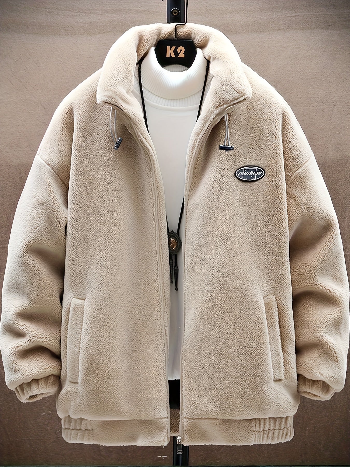 Men's Fleece Stand Collar Jacket Active Zip Up Coat