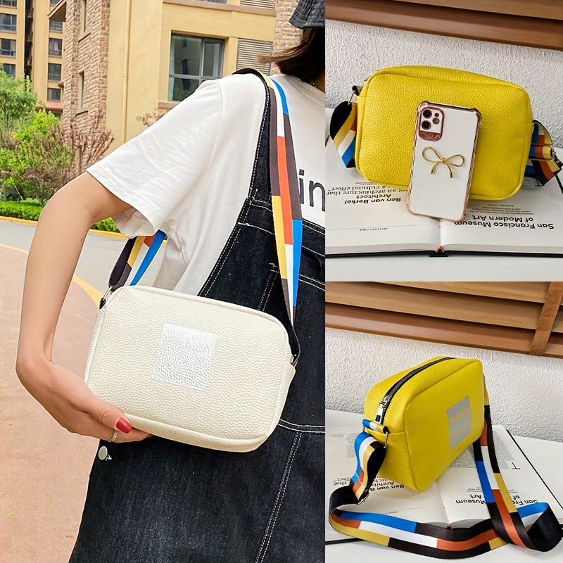 Litchi Embossed Shoulder Bag Colorful Strap Small Purse Women's Handbag