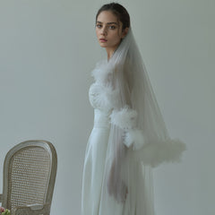 Double Layer Bridal Veil with Floral Edge, Hair Comb Romantic Wedding Accessory