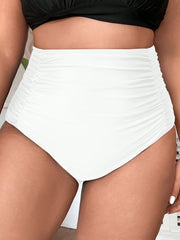  Solid Ruched Tummy Control Bikini Bottoms Women's Beachwear Panty