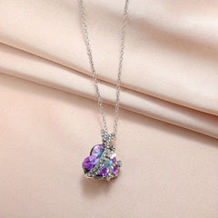 Butterfly Necklace Peach Heart Crystal Chain Clavicle