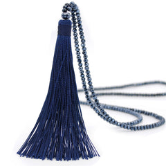 Multicolor Crystal Beaded Necklace Tassel Pendant Long Sweater Chain