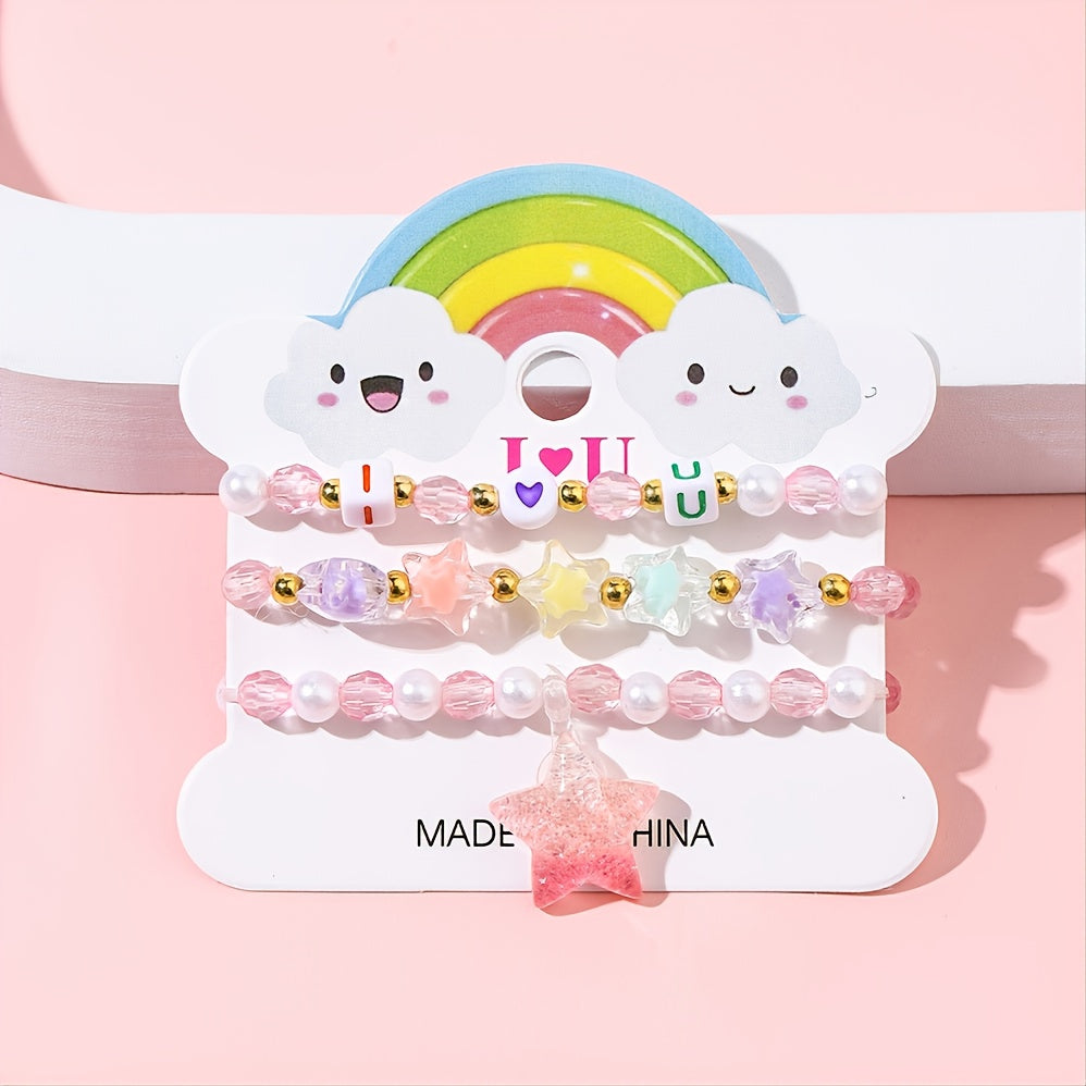 3pcs Unicorn Pendant Beaded Bracelet Set For Kids