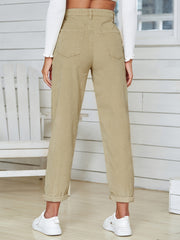 High Waist Mom Jeans Slash Pockets Straight Legs High Rise Denim Pants