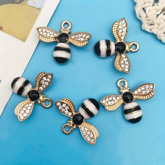 5pcs Enamel Bee Pendants Rhinestone Decor DIY Earrings Bracelet Necklace