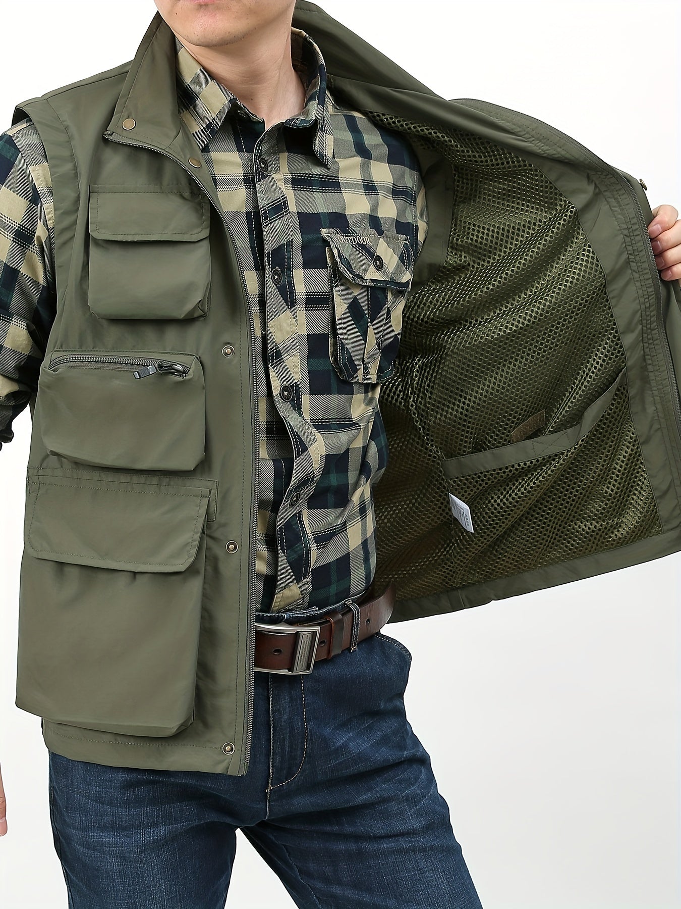Men's Zipper Pockets Cargo Vest - Casual Stand Collar Outwear
