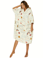  Clouds & Rainbow Print Hooded Loungewear Robe