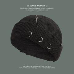 Iron Ring Pin Hole Knitted Wool Cap