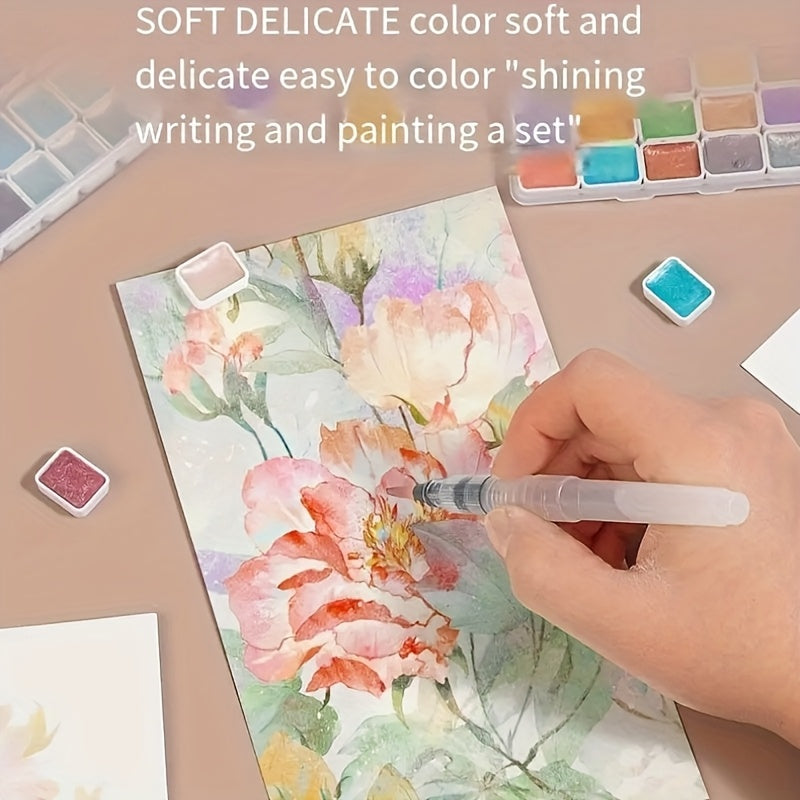 20 Colors Mini Watercolor Paint Set with Brush & Paper