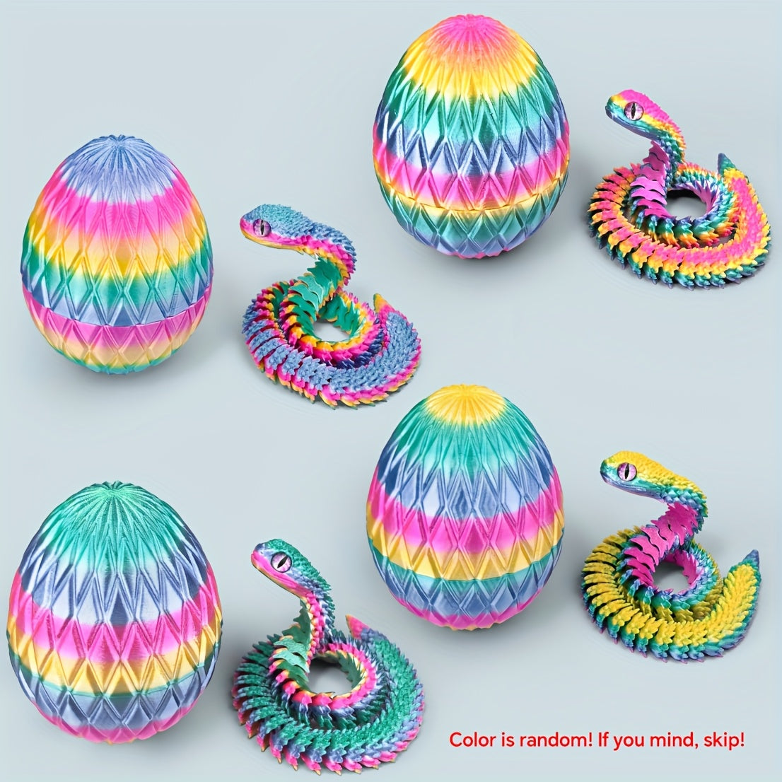 3D Printed Snake and Egg Statue with Flexible Joints Poseable Serpent