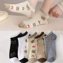 5 Pairs Cartoon Bear Print Socks Women's Stockings